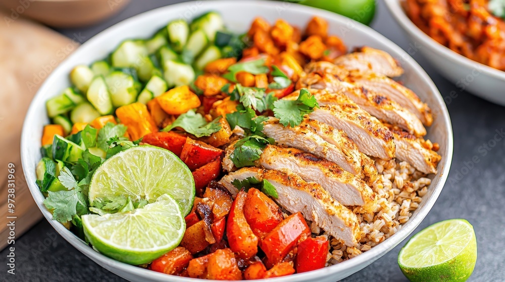 Healthy Chicken Sweet Potato Buddha Bowl with Quinoa and Lime Healthy Chicken Sweet Potato Buddha Bowl with Quinoa and Lime
