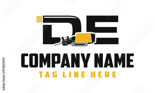 Letter DE Machine Fiber Optic underground horizontal drilling laying machine logo design excavator heavy equipment . logo desain .