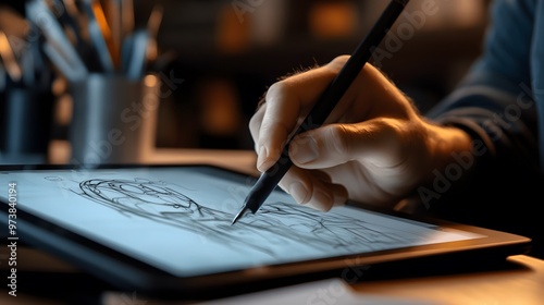 Plakat a designer sketching on a tablet