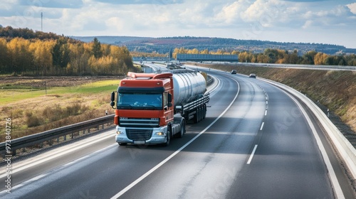 Diesel truck transport on a major highway, emphasizing the fuel transportation industry