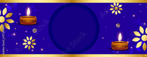 glowing diya shubh diwali purple golden banner with text space