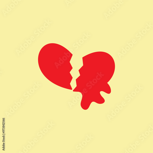 Red heartbreak bleeding vector illustration. Broken heart melting