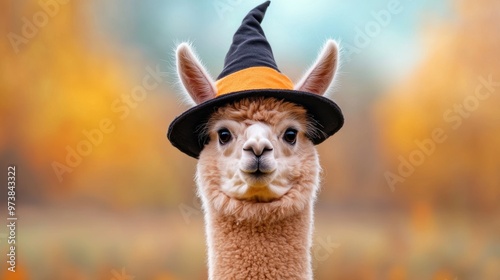 Cute Alpaca in a Witch Hat photo