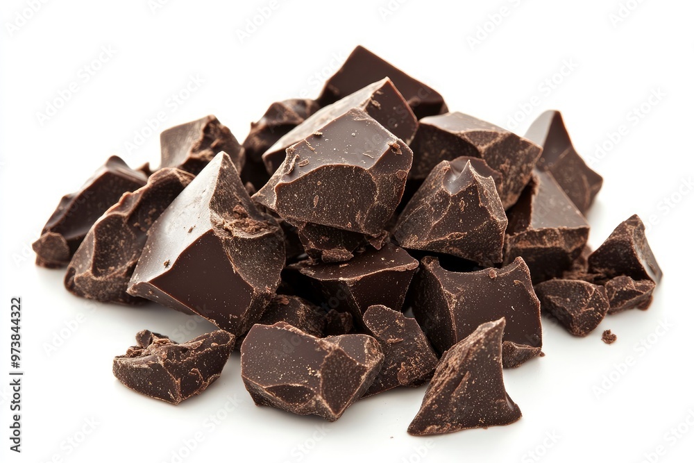 Dark chocolate chunks isolated on white background. Collection , ai Dark chocolate chunks isolated on white background. Collection , ai