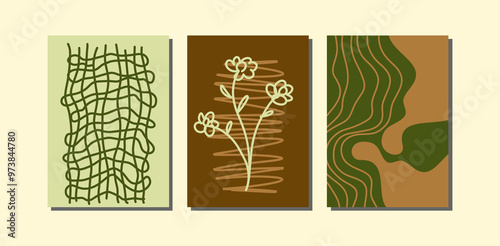 Set wall art line and shape, earth tone color