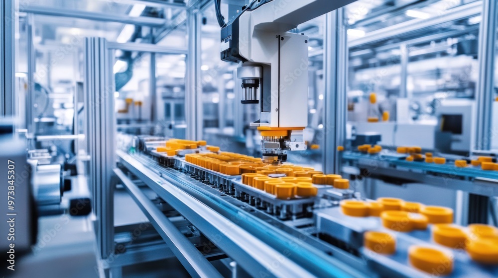 Factory production with automation technology, industrial engineering processes Factory production with automation technology, industrial engineering processes