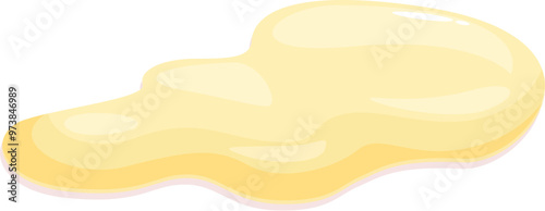 Cartoon illustration featuring a puddle of yellow liquid spilling over a surface