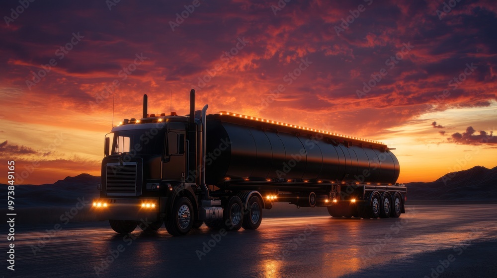 Fuel truck with advanced safety systems, transporting hazardous materials under strict regulations Fuel truck with advanced safety systems, transporting hazardous materials under strict regulations