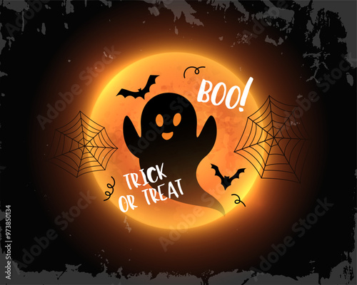happy halloween creepy moon night background with cute ghost