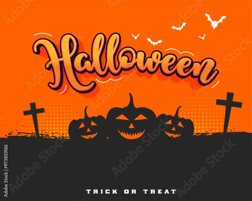 scary halloween graveyard background with pumpkin