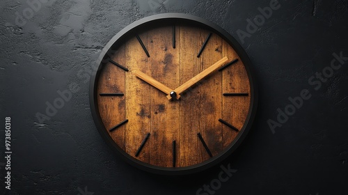 Wallpaper Mural Ultra-realistic modern wall clock with wooden hands on a black background, featuring a minimalist white and wood color theme, captured in high-resolution photography.

 Torontodigital.ca