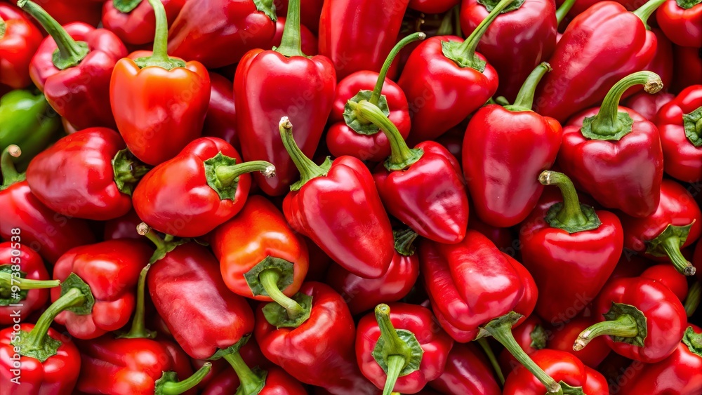 Ripe, red pepperoncino peppers burst with juicy sweetness, their glowing flesh a vibrant explosion of flavor in a Ripe, red pepperoncino peppers burst with juicy sweetness, their glowing flesh a vibrant explosion of flavor in a