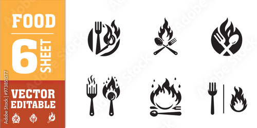 food utensils spoon fork with fire vector illustration