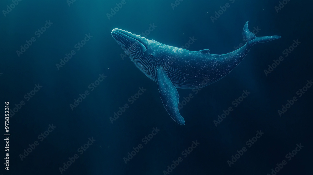 Majestic Blue Whale Illuminated by Soft Cosmic Light Swimming Through the Depths of the Ocean Majestic Blue Whale Illuminated by Soft Cosmic Light Swimming Through the Depths of the Ocean