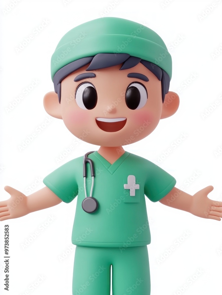 A cheerful cartoon character dressed as a doctor, ready to assist with a friendly gesture. A cheerful cartoon character dressed as a doctor, ready to assist with a friendly gesture.