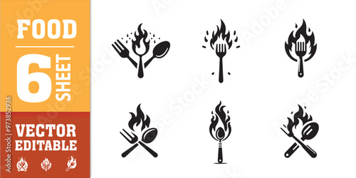 food utensils spoon fork with fire vector illustration