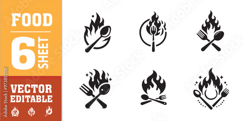 food utensils spoon fork with fire vector illustration