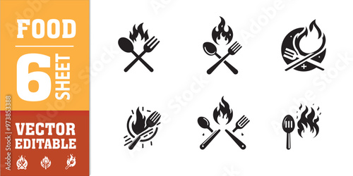 food utensils spoon fork with fire vector illustration