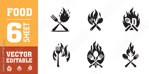 food utensils spoon fork with fire vector illustration