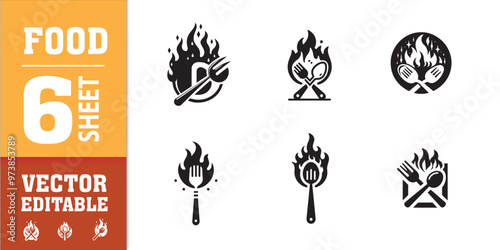 food utensils spoon fork with fire vector illustration