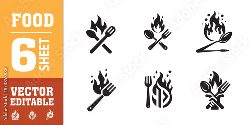 food utensils spoon fork with fire vector illustration