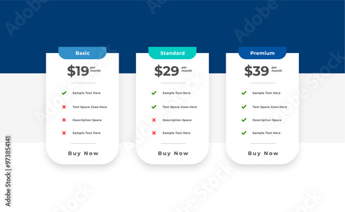 3 option price table template in modern style