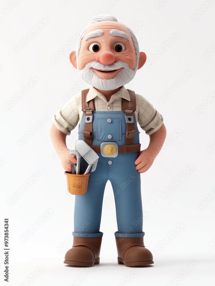 A cheerful elderly man in overalls holding a bucket, depicting a friendly farmer character. A cheerful elderly man in overalls holding a bucket, depicting a friendly farmer character.