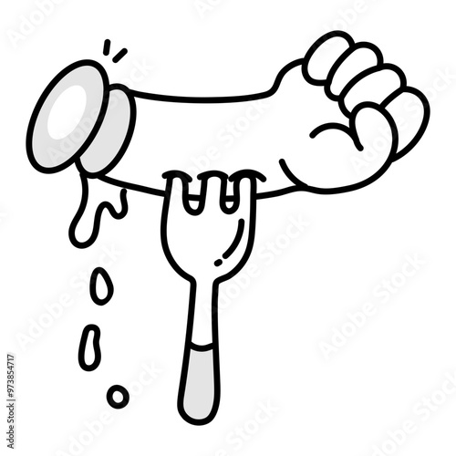 Doodle style icon of bloody hand on a fork 