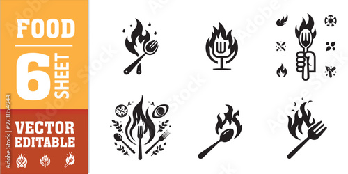 food utensils spoon fork with fire vector illustration
