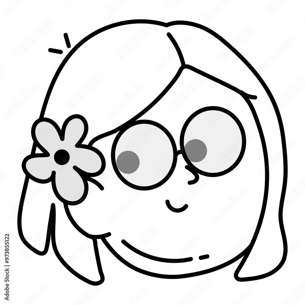 Fototapeta premium Beach girl with a flower, doodle icon 