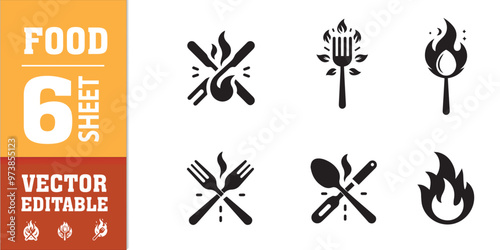 food utensils spoon fork with fire vector illustration