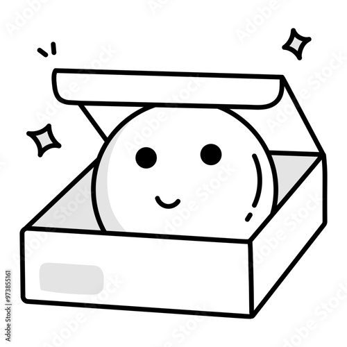 Cute surprise box with a smiley face, doodle icon 
