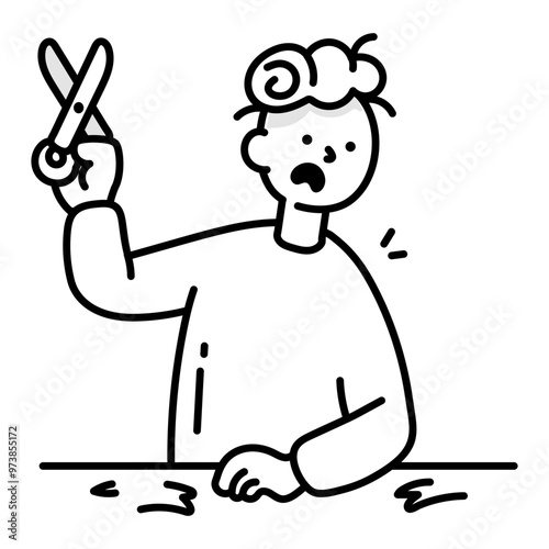 Hand drawn icon of hair cutting mistake 

