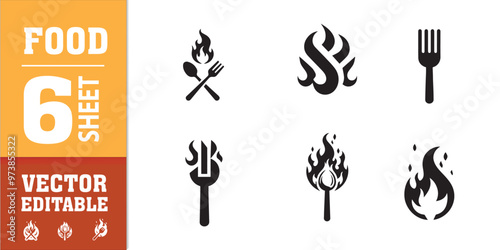 food utensils spoon fork with fire vector illustration