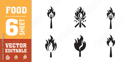 food utensils spoon fork with fire vector illustration