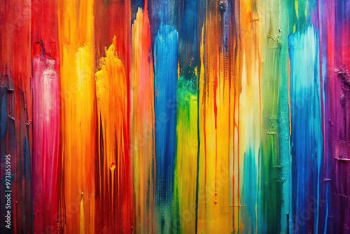 Extreme close-up abstract painting with vertical brush strokes and bright colors