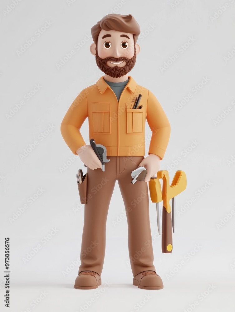 A cartoon-style male character holding tools, representing a handyman or craftsman. A cartoon-style male character holding tools, representing a handyman or craftsman.