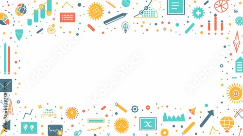 Colorful Business Frame with Icons on White Background for Presentations, Reports, and Marketing Materials