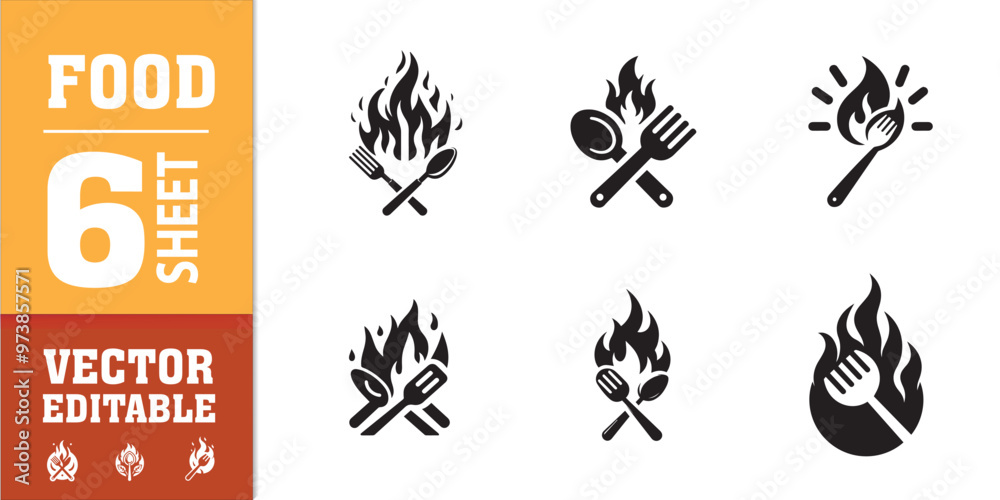 Fototapeta premium food utensils spoon fork with fire vector illustration