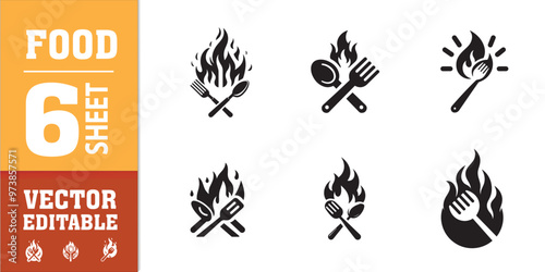 food utensils spoon fork with fire vector illustration