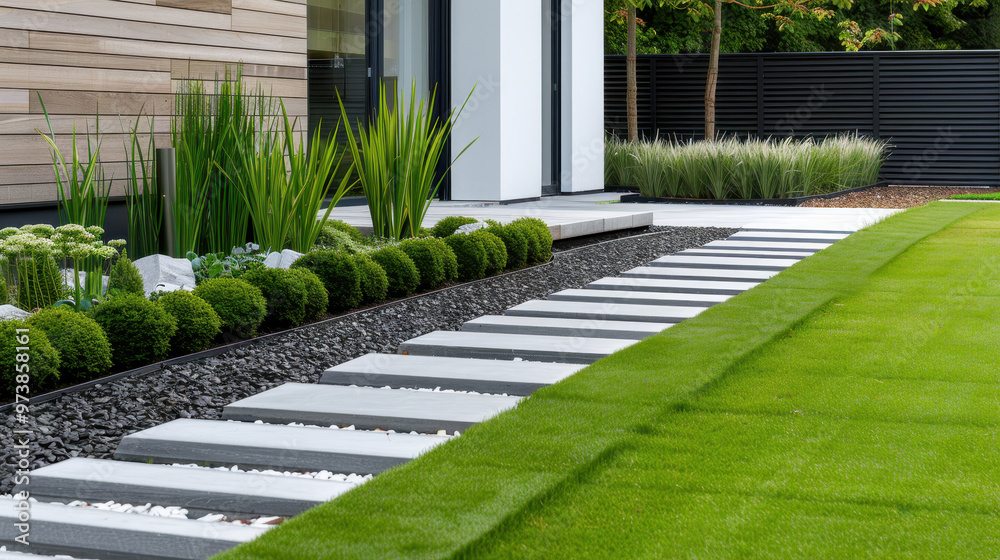 Trendy garden with innovative outdoor decor and lawn products, showcasing the latest in garden aesthetics, landscaping trends, and garden maintenance services in the dynamic lawn and garden industry Trendy garden with innovative outdoor decor and lawn products, showcasing the latest in garden aesthetics, landscaping trends, and garden maintenance services in the dynamic lawn and garden industry