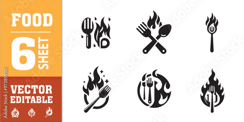 food utensils spoon fork with fire vector illustration
