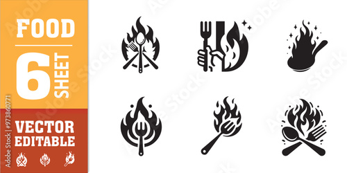 food utensils spoon fork with fire vector illustration