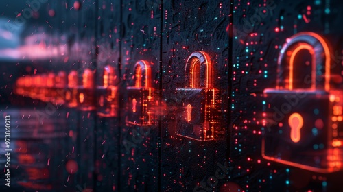 Cybersecurity Concept  Digital Locks and Data Protection for Mitigating Risks in a Modern Technological Environment