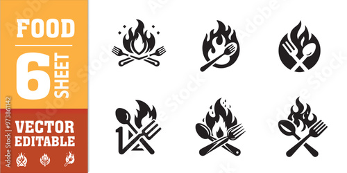 food utensils spoon fork with fire vector illustration