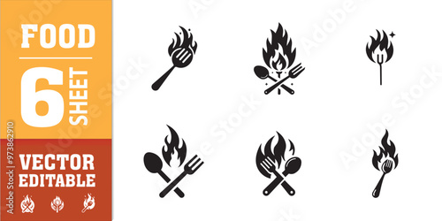 food utensils spoon fork with fire vector illustration