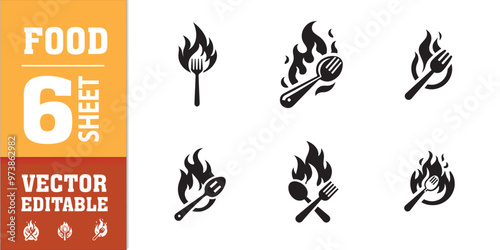 food utensils spoon fork with fire vector illustration