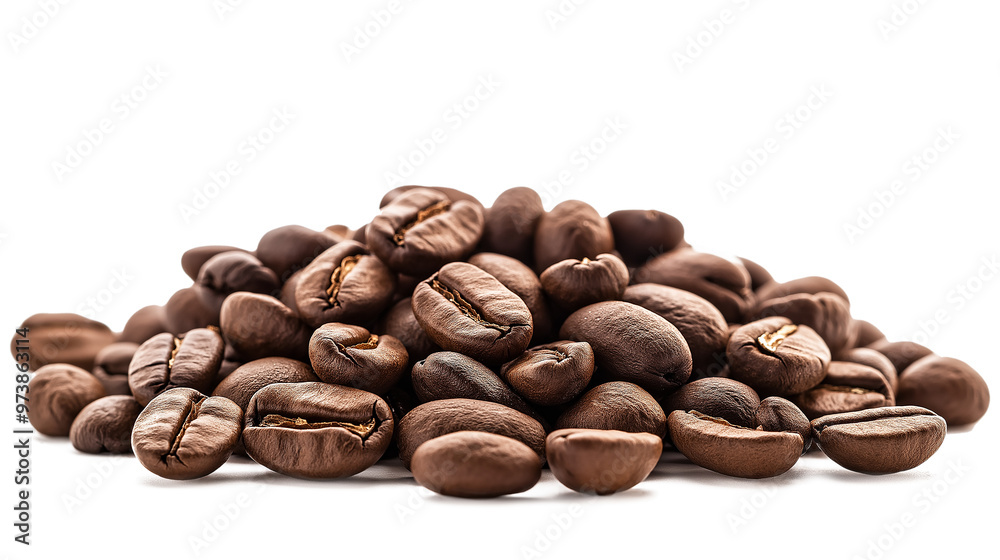A pile of coffee beans on a white background A pile of coffee beans on a white background