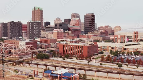 Skyscraper buildings in downtown Saint Louis, Missouri during sunrise. photo