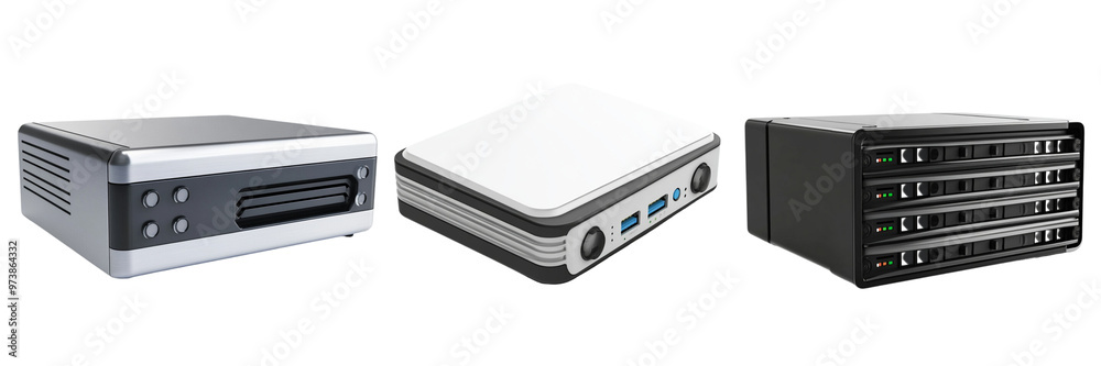 A set of NAS Network Attached Storage Isolated in a Transparent Background A set of NAS Network Attached Storage Isolated in a Transparent Background